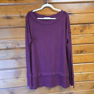 We The Free Slouchy Oversized Distressed Maroon LS Waffle Knit Tunic Size S